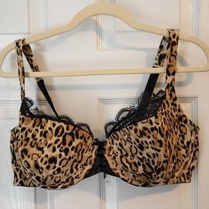 Cacique French Balconette Leopard Print Lace Trim Bra